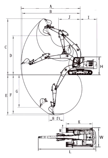 SDLG ER6155H working-range drawing