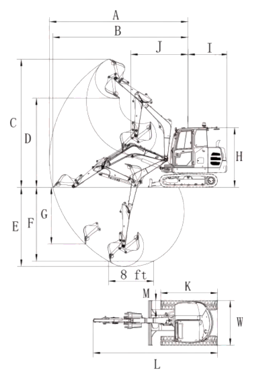SDLG ER680H working-range drawing